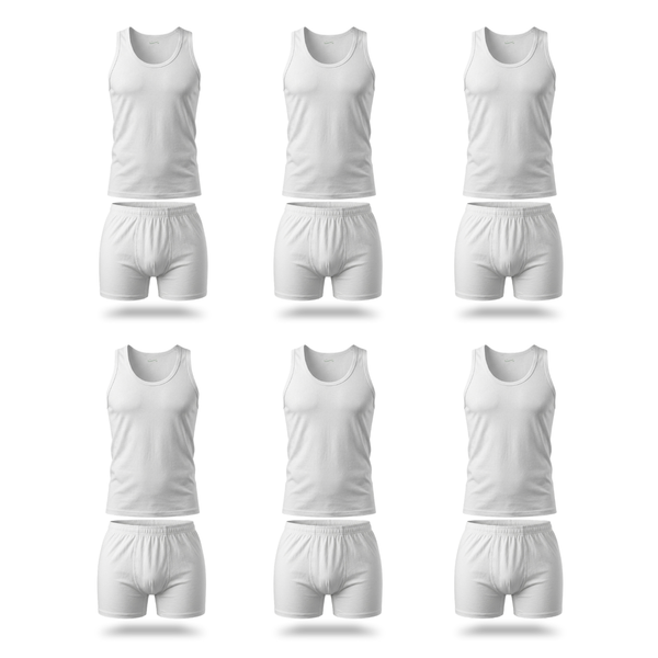 Men’s 6-Pack 100% Cotton Tank Top & Shorts Set